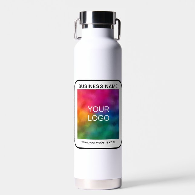Customer Business Logo Name Url QR Code Template Water Bottle (Front)