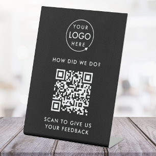 Customer Feedback QR Code Business Rating Black Pedestal Sign