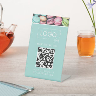 Customer Feedback QR Code French Macaron Mint Pedestal Sign