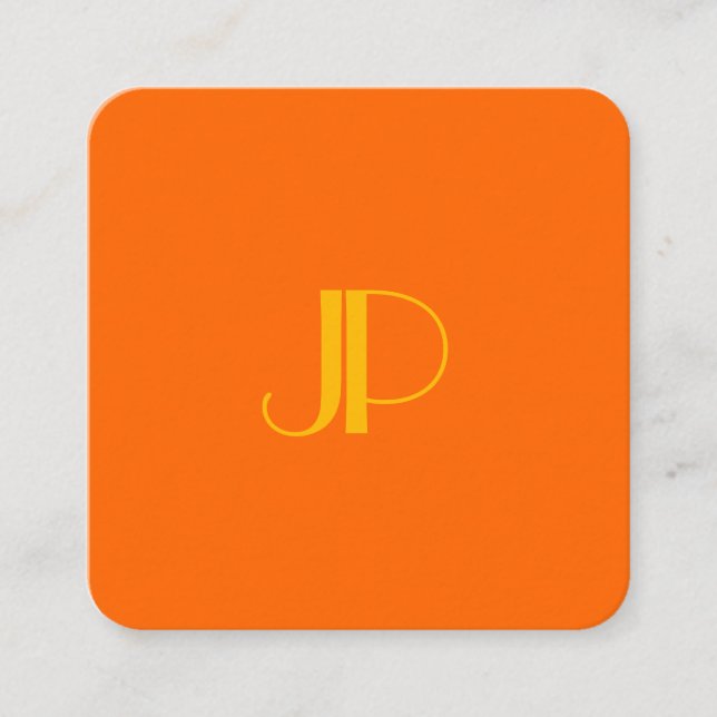 Customer Modern Monogram Initial Letter Orange Square Business Card (Front)
