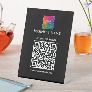 Customer QR Code Business Logo Here Scan For Menu Pedestal Sign