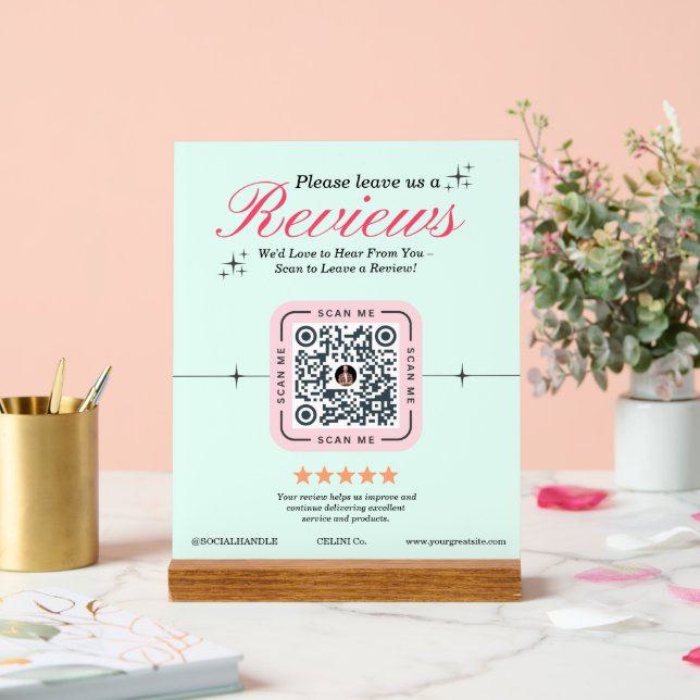 Customer Review Custom - Green Feminine QR Code  Acrylic Sign (Wedding)