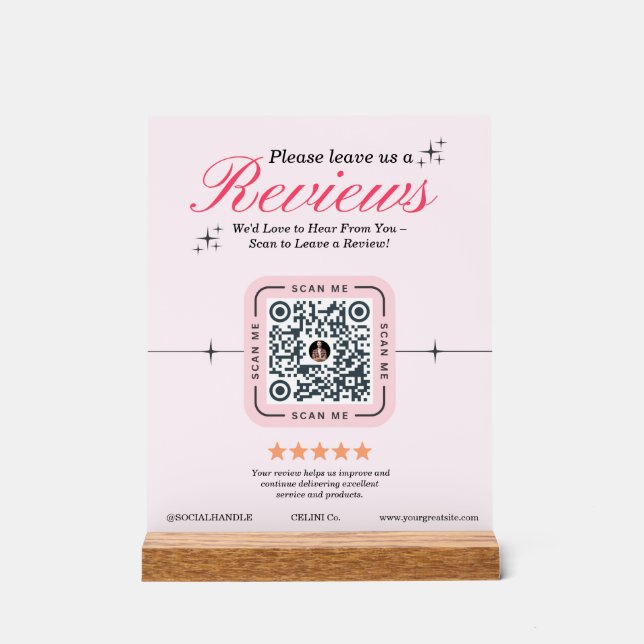 Customer Review Custom - Pink Feminine QR Code  Acrylic Sign (Front)