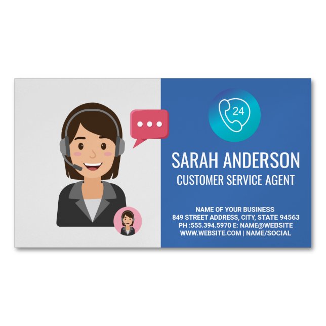 Customer Service Agent | Phone Operator Magnetic Business Card (Front)