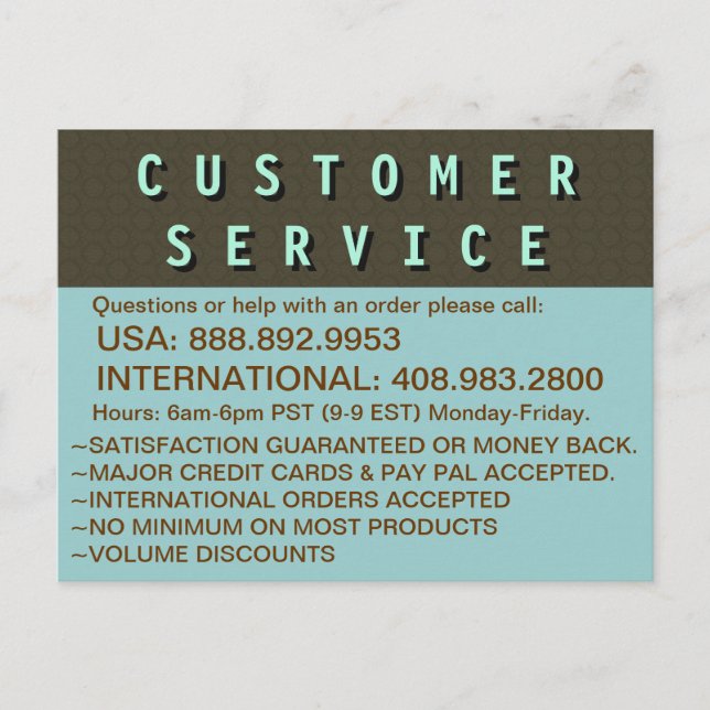 Customer Service Contact Information Postcard (Front)