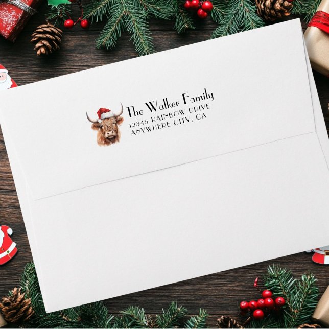 Customer Specific, Christmas Cow with Santa Hat Envelope (Customer Specific, Christmas Cow with Santa Hat Envelope, with your Name & Address.)