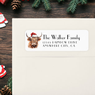 Customer Specific, Christmas Cow with Santa Hat Return Address Label