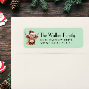  Customer Specific, Christmas Cow with Santa Hat Return Address Label