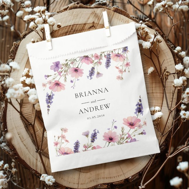 Customer specific Floral Wedding  Favour Bag (Customer specific Floral, Pink & Purple, Wedding Favor Bag with your names and date.)