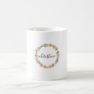 Customer specific, flower wreath coffee mug