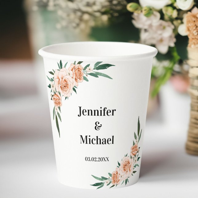 Customer-specific Flowers Wedding Paper Cups (Customer-specific Flowers Wedding Paper Cups with your names and date.)