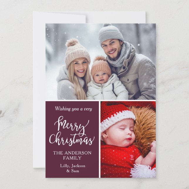 Customer specific "Merry Christmas" 2 Photos  Holiday Card (Front)
