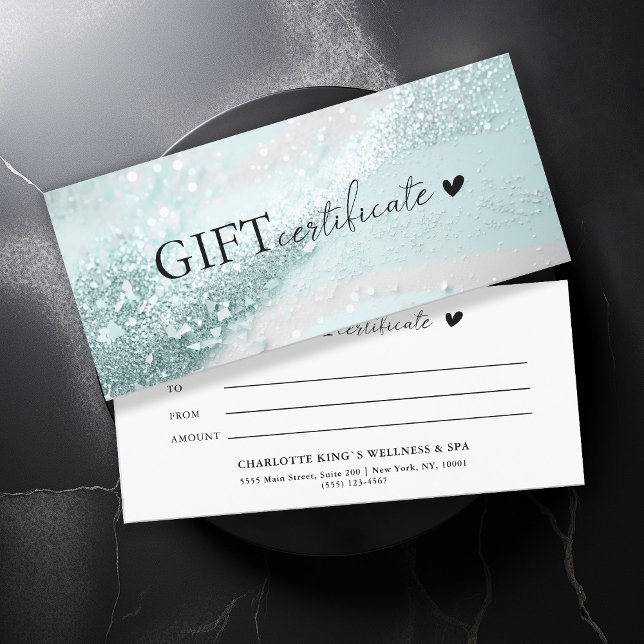 Customer specific, mint-silverglitter, business (Customer specific, trendy, mint-silver, glitter, business gift certificate.)