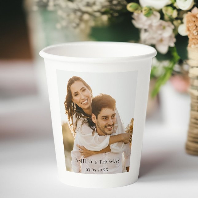 Customer-specific photo wedding  paper cups (Customer-specific, photo, wedding, white paper cups. With your photo, name and date.)