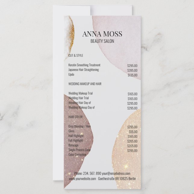 Customer-specific Rosegold Glitter Price List (Front)