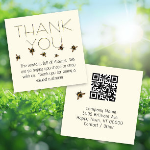 Customer Thank You Bees QR code Square Business Card