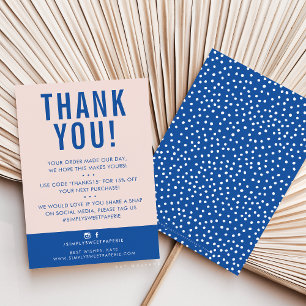 CUSTOMER THANK YOU modern blush pink royal blue Card