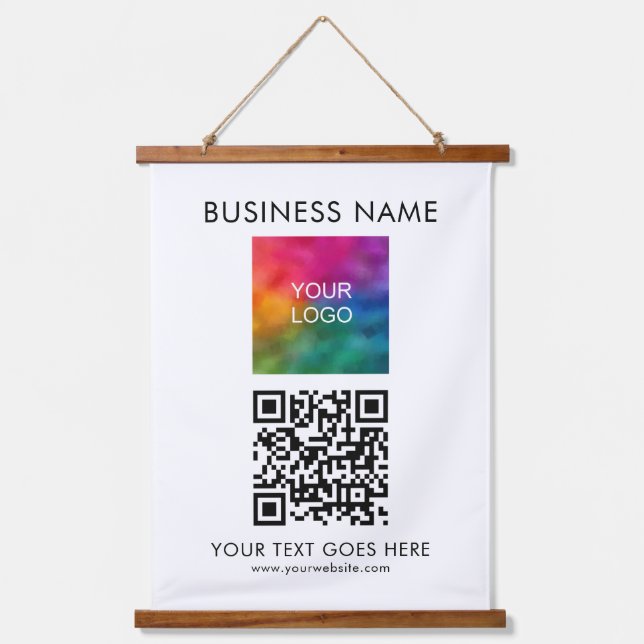 Customers Company Business Logo Text QR Code Hanging Tapestry (Front)