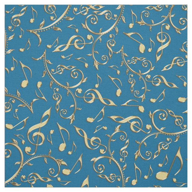 Customiable Colour w Gold Music Notes Floral Fabric (Swatch)