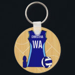 Customisabe Netball keyring Nichola<br><div class="desc">We can create this unique personalized netball design in any color combination , just contact us via the ask the designer link below PRIOR to purchase. Design features a netball uniform in sky blue royal blue and whie with fully customizable Name and netball position, it also features a color co-ordinating...</div>