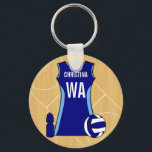 Customisabe Netball keyring Nichola<br><div class="desc">We can create this unique personalized netball design in any color combination , just contact us via the ask the designer link below PRIOR to purchase. Design features a netball uniform in sky blue royal blue and whie with fully customizable Name and netball position, it also features a color co-ordinating...</div>