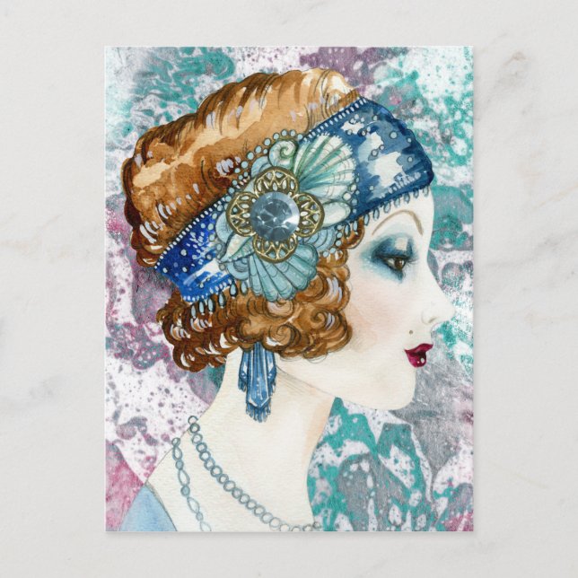 Customisable 1920’s Flapper Lady Invitation Card,  Postcard (Front)
