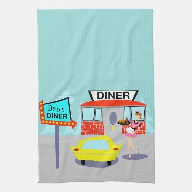 Customisable 1950's Diner Kitchen Towel (Vertical)