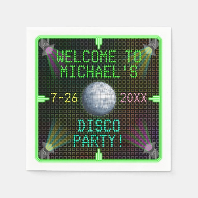 Customisable 1970's Disco Ball Party Napkin (Front)