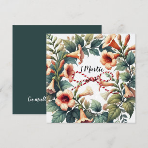 Customisable 1 Martie Card with Floral Wreath