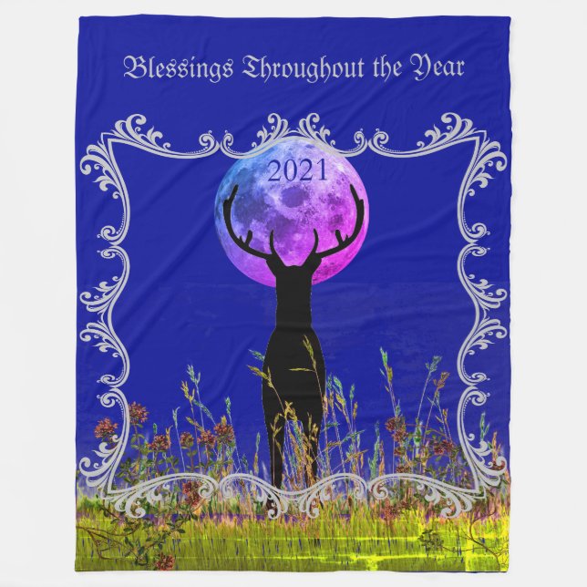 Customisable (2022)  Deer in Moonlight Fleece Blanket (Front)