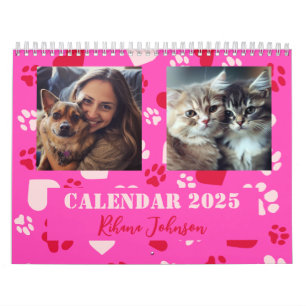 Customisable 2025 Calendar Two Photos, Name, Pink