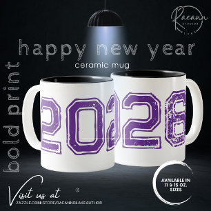 Customisable 2026 Bold Print Two-Tone Ceramic Mug
