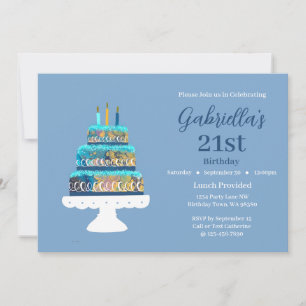 Customisable 21st Birthday Blue Layered Cake Invitation