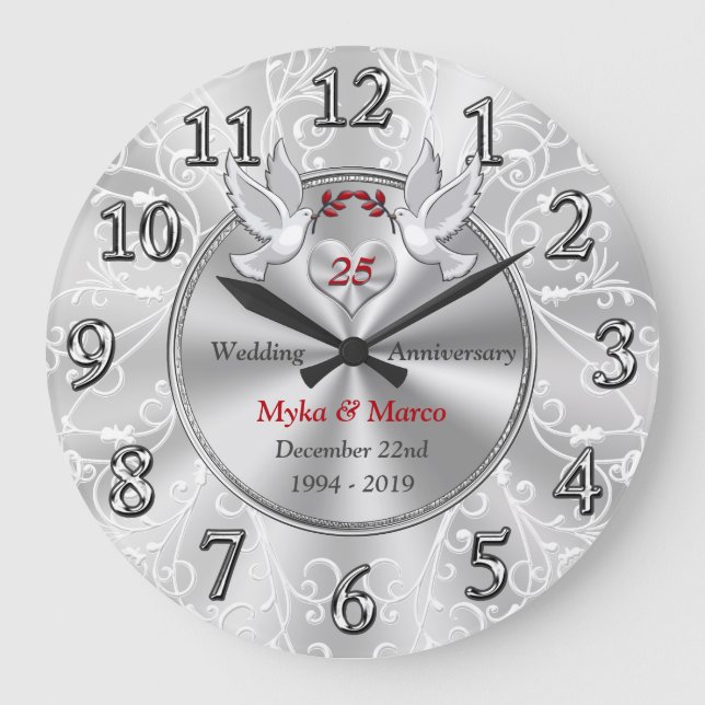 Customisable 25 Year Wedding Anniversary Gift Idea Large Clock (Front)