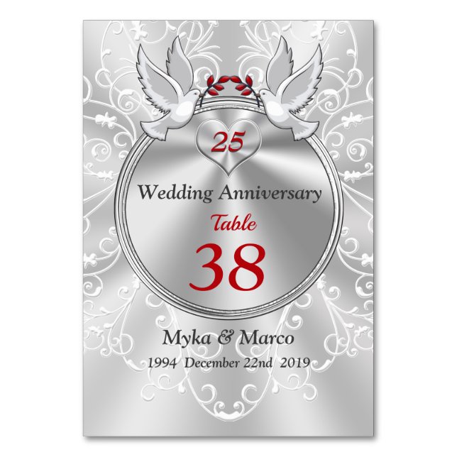 Customisable 25th Anniversary Table Cards Any YEAR (Front)