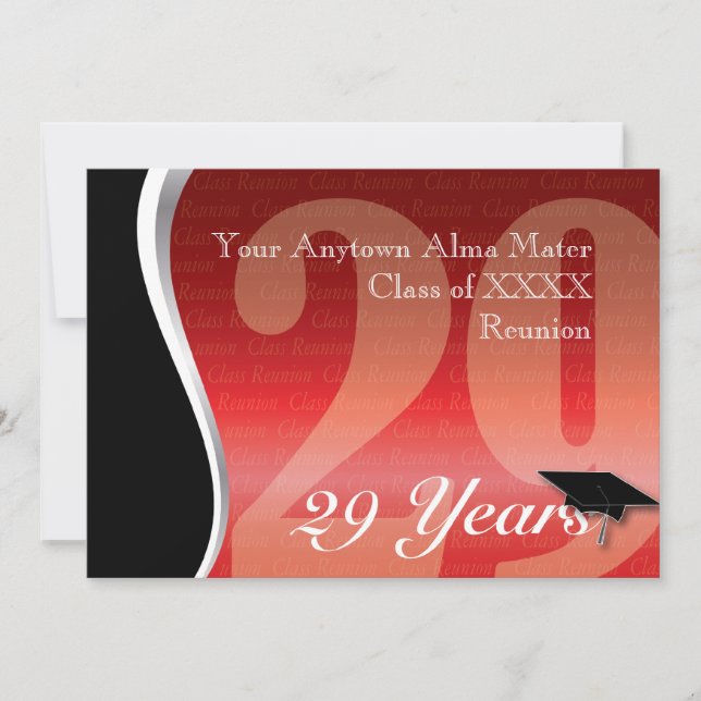 Customisable 29 Year Class Reunion Invitation (Front)