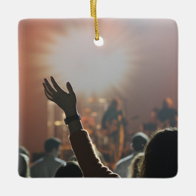 Customisable 2-sided Elegant Scrolls 2 Photo Ceramic Ornament (Front)