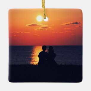Customisable 2-sided Elegant Scrolls 2 Photo Ceramic Ornament