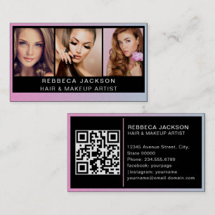 Customisable 3 Photo Salon Makeup Hair stylist Business Card
