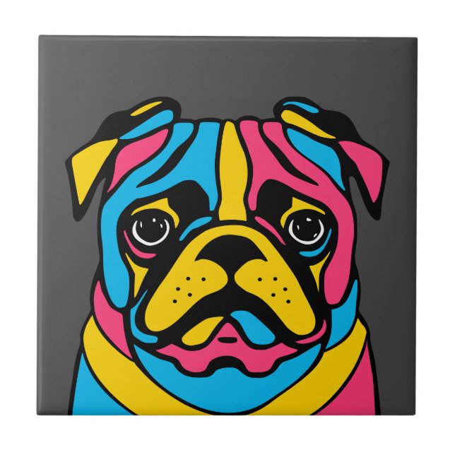 customisable 3 tone pug ceramic tile (Front)
