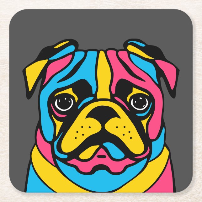 customisable 3 tone pug square paper coaster (Front)