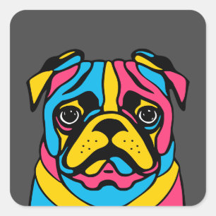 customisable 3 tone pug square sticker