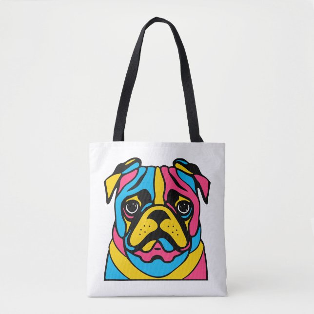 customisable 3 tone pug tote bag (Front)