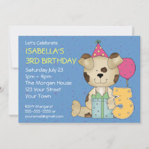 Customisable 3rd Birthday Puppy Dog Invitation