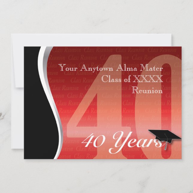 Customisable 40 Year Class Reunion Invitation (Front)