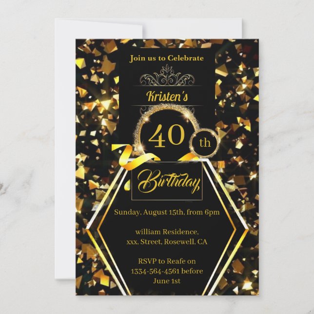 Customisable 40th Birthday Invitation (Front)