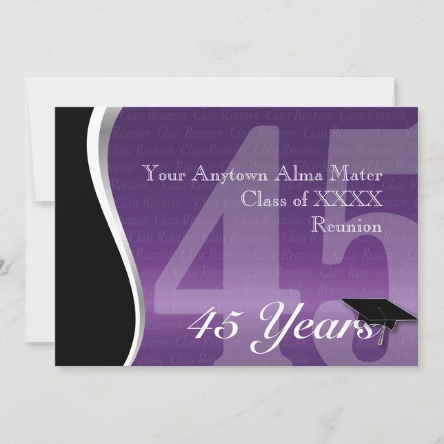 Customisable 45 Year Class Reunion Invitation (Front)