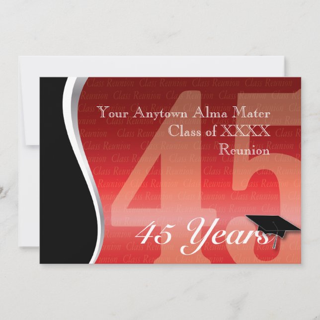 Customisable 45 Year Class Reunion Invitation (Front)