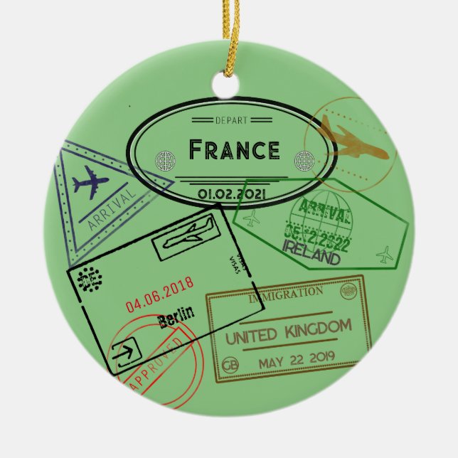 Customisable 4 Passport Stamps  Ceramic Ornament (Front)