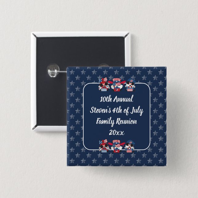 Customisable 4th of July Celebration Design 15 Cm Square Badge (Front & Back)